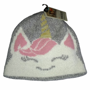 Fireside Youth Gray Unicorn Winter Hat NWT Matching Mittens Included Free